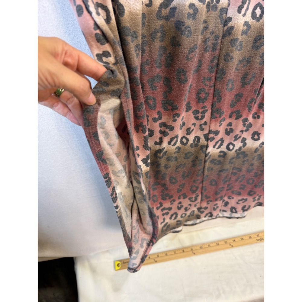 Zenana Women 1X Leopard Ombre Maxi Dress Pink Tan V-Neck Short Sleeve Pockets - Picture 8 of 10